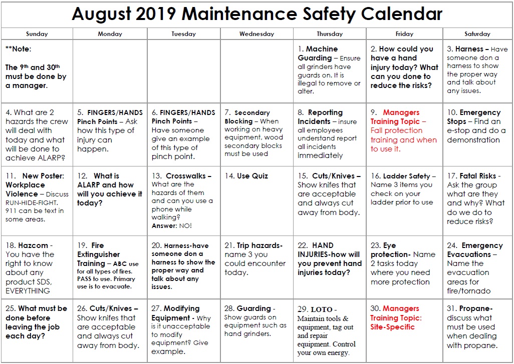 safety tip of the day calendar
