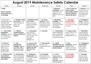 2019 August Maintenance Safety Calendar