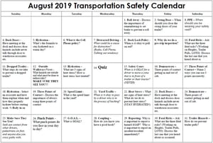 2019 August Transportation Safety Calendar