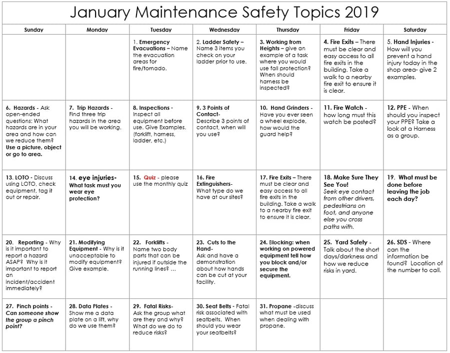 January Maintenance Safety Topics