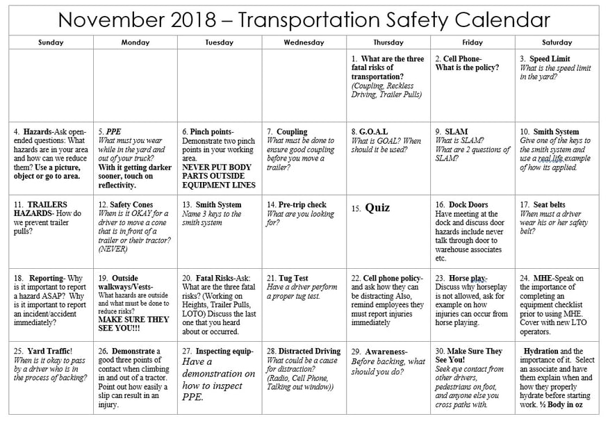 November Transportation Safety Topics